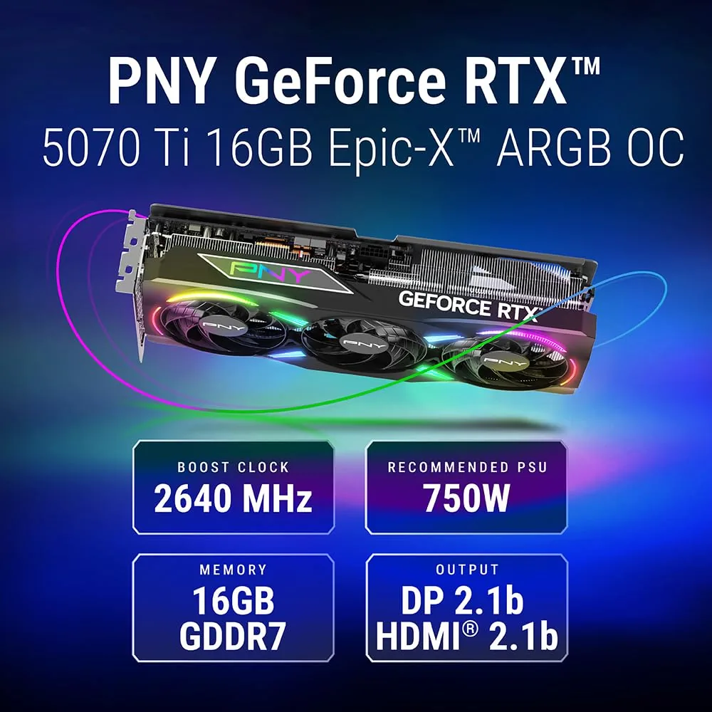 PNY GeForce RTX 5070 Ti Epic-X ARGB OC Triple Fan 16GB foto 2