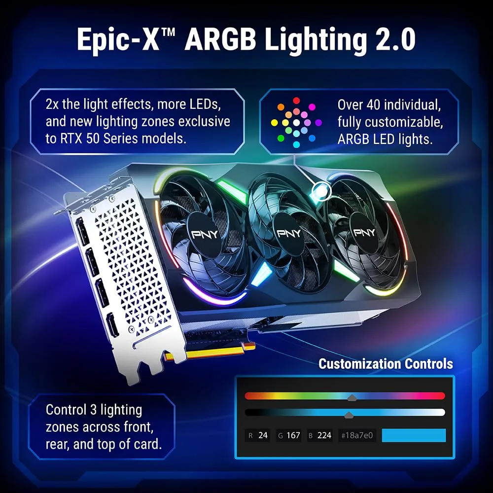 PNY GeForce RTX 5070 Ti Epic-X ARGB OC Triple Fan 16GB foto 3