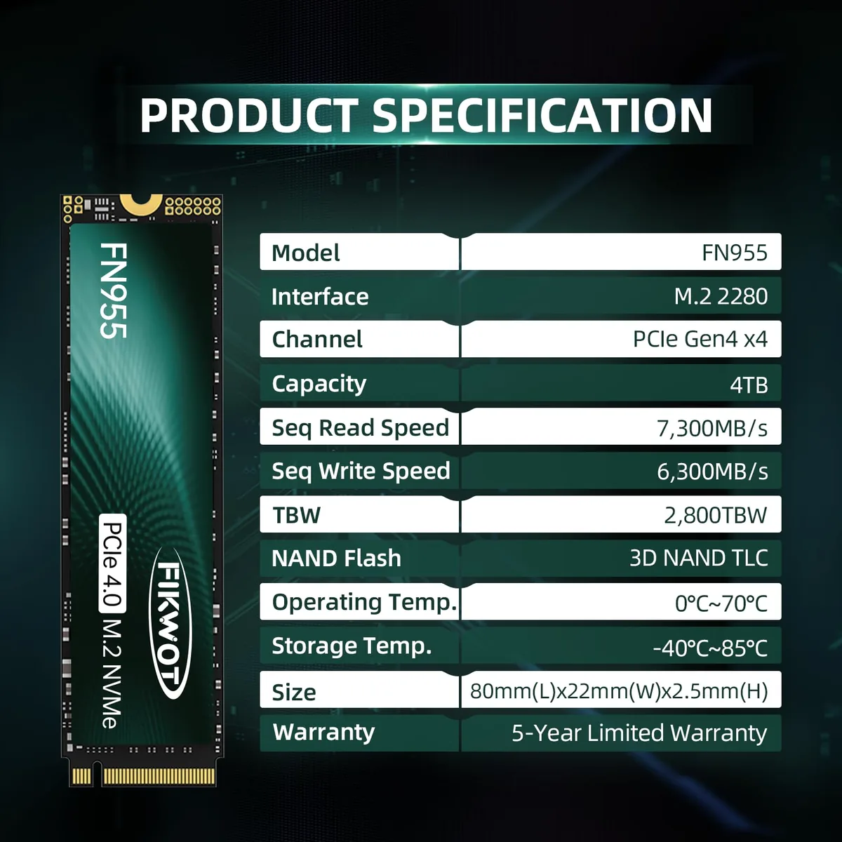 Fikwot FN955 4TB NVMe PCIe Gen4 (7300MB/s) foto 6
